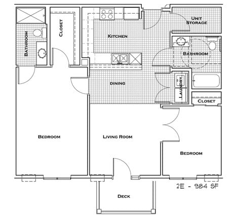 Floor plan for 2 beds, 2 baths, 984 sqft